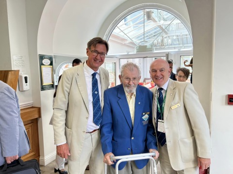 Owen Le Vallee MBE (middle) took part in the Annual General Meeting of the IIGA in Guernsey the summer of 2022, as enthusiastic and dynamic as ever. To the left chair Jorgen Pettersson, Åland, and vice chair James Johnston, Shetland.